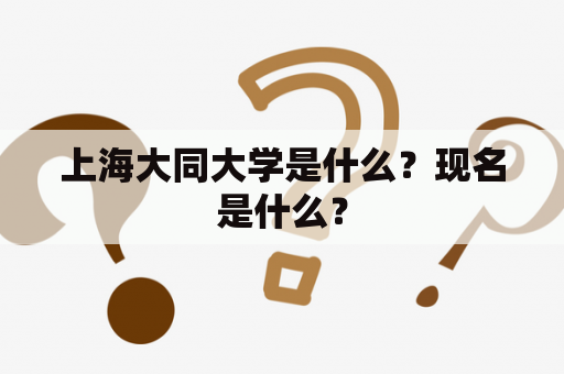 上海大同大学是什么？现名是什么？